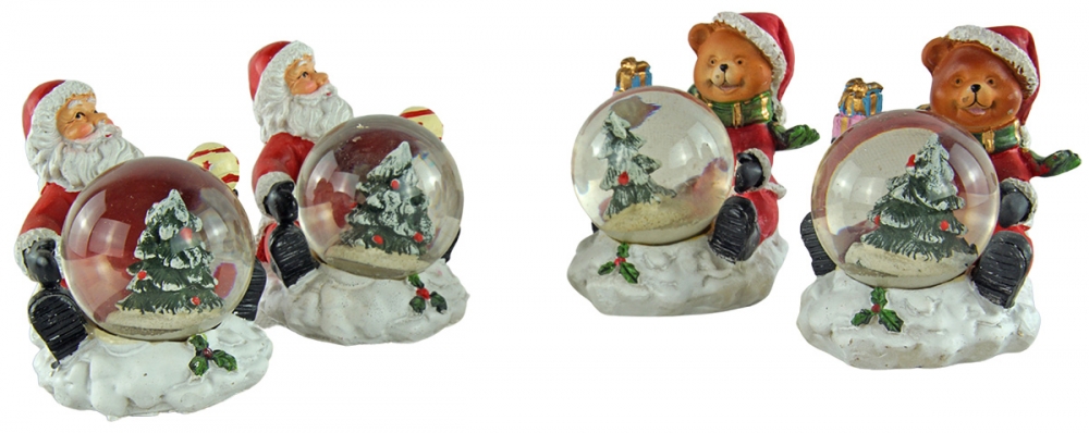 4er Set Außergewöhnliche Schneekugeln Nikolaus und Teddybär ca. 7,5 cm - Dekoration